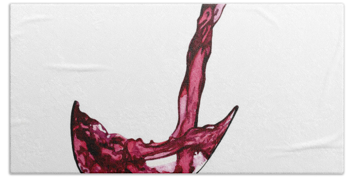 Wine Hand Towel featuring the painting Wine Bottle Pouring by Julie Senf