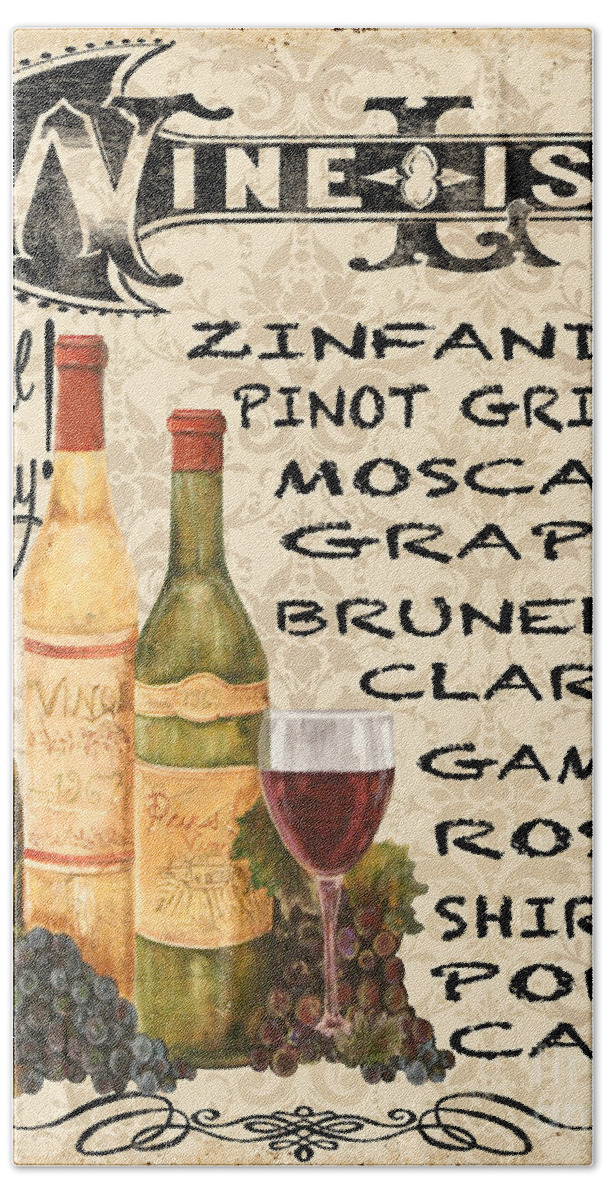 Wine Bath Towel featuring the painting Wine List-JP3588 by Jean Plout