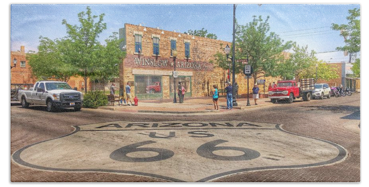 Route 66 Hand Towel featuring the photograph Winslow Arizona by Sumoflam Photography