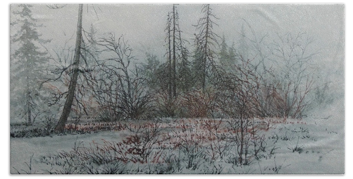 Pen And Wash Bath Towel featuring the painting Winter, Alberta by E Colin Williams ARCA