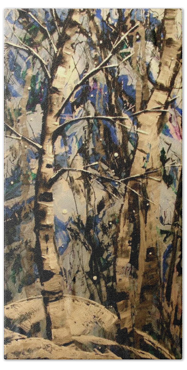 Frozen Hand Towel featuring the painting Winter Aspen by Marilyn Quigley