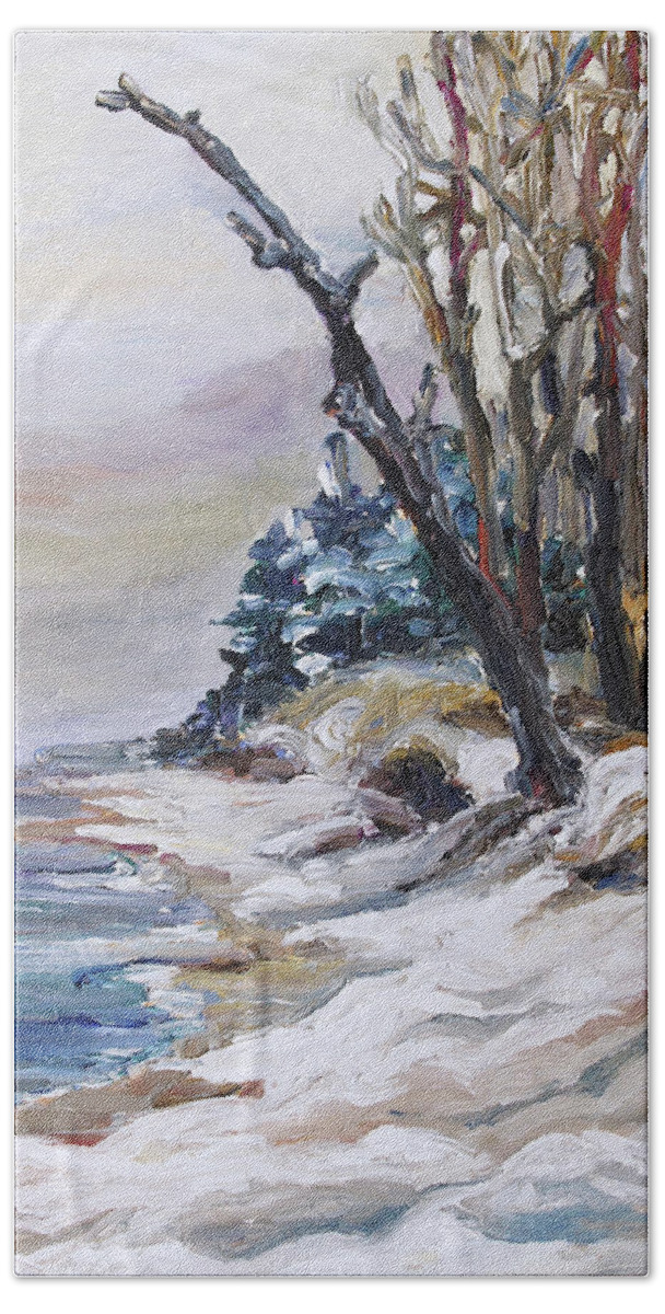 Winter Hand Towel featuring the painting Winter at the Baltic Sea by Barbara Pommerenke
