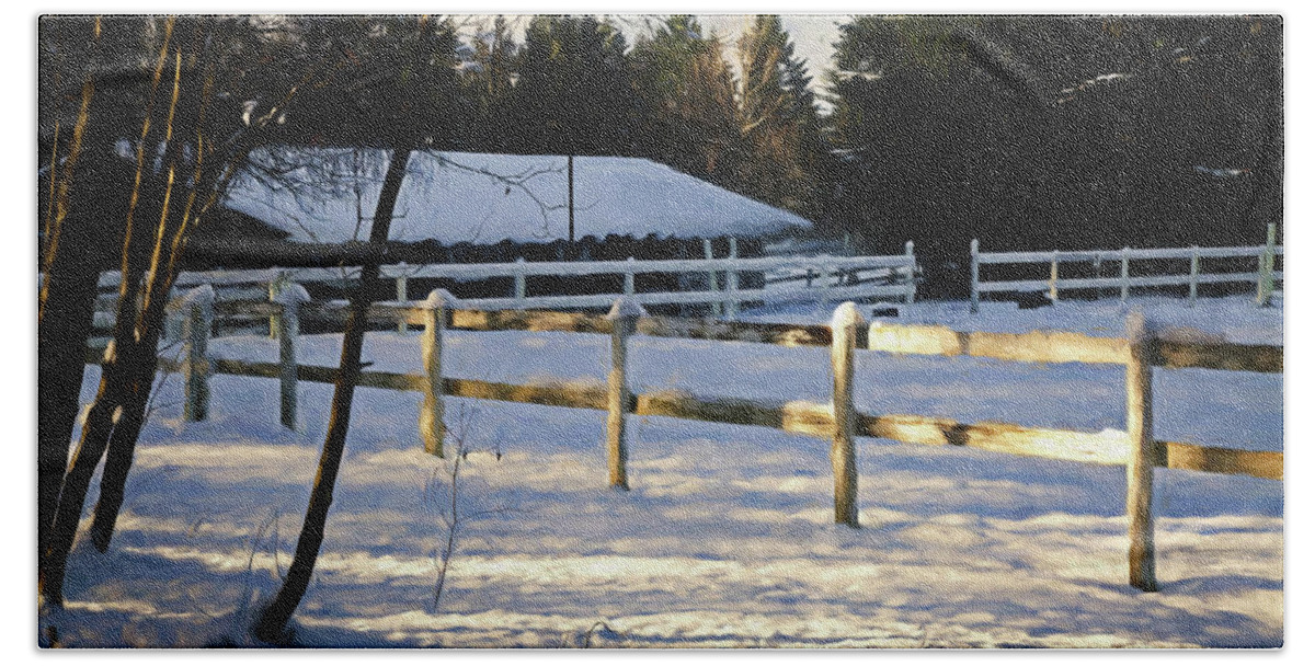 Farm Hand Towel featuring the photograph Winter at the farm 365-285 by Inge Riis McDonald