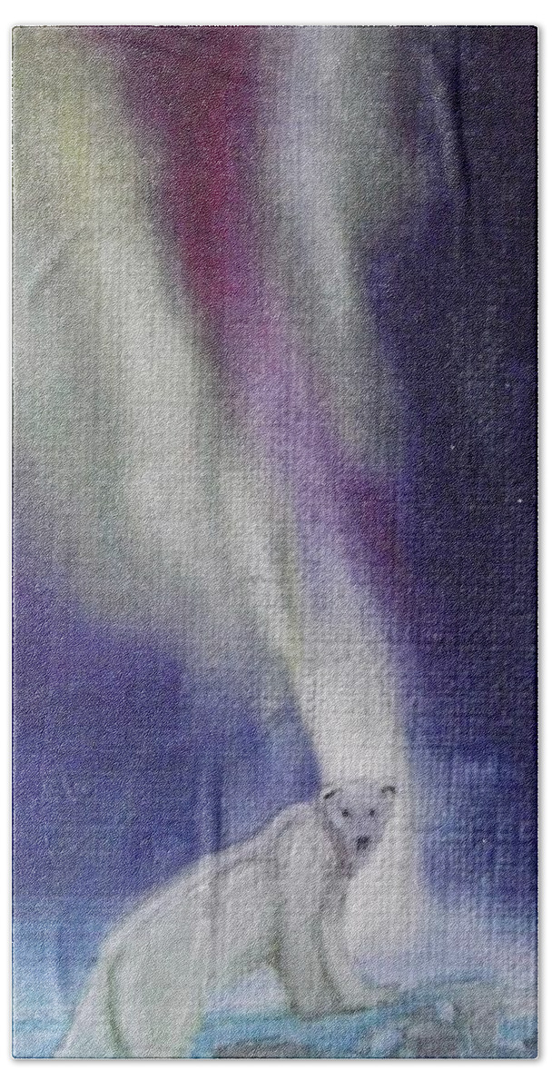 Winter Bath Towel featuring the painting Winter Aurora by Cara Frafjord