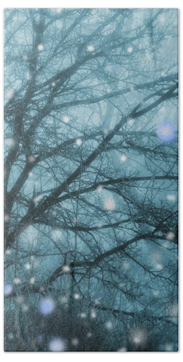Snowfall Hand Towel featuring the digital art Winter Evening Snowfall by Mary Wolf