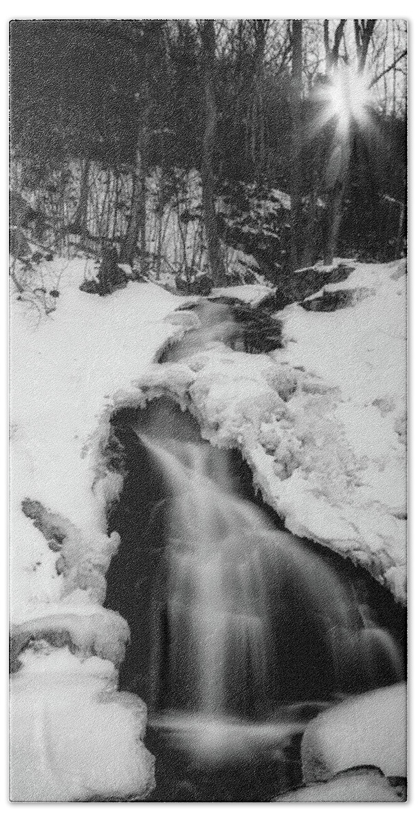 Water Hand Towel featuring the photograph Winter Falls With Sun by Alan Raasch