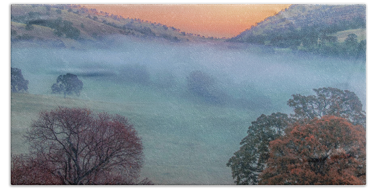 Landscape Hand Towel featuring the photograph Winter Fog at Sunrise by Marc Crumpler