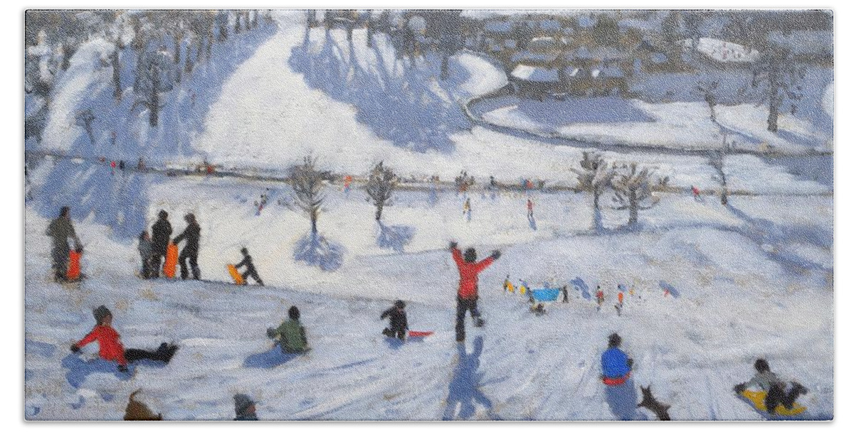 Winter Fun Hand Towel featuring the painting Winter Fun by Andrew Macara