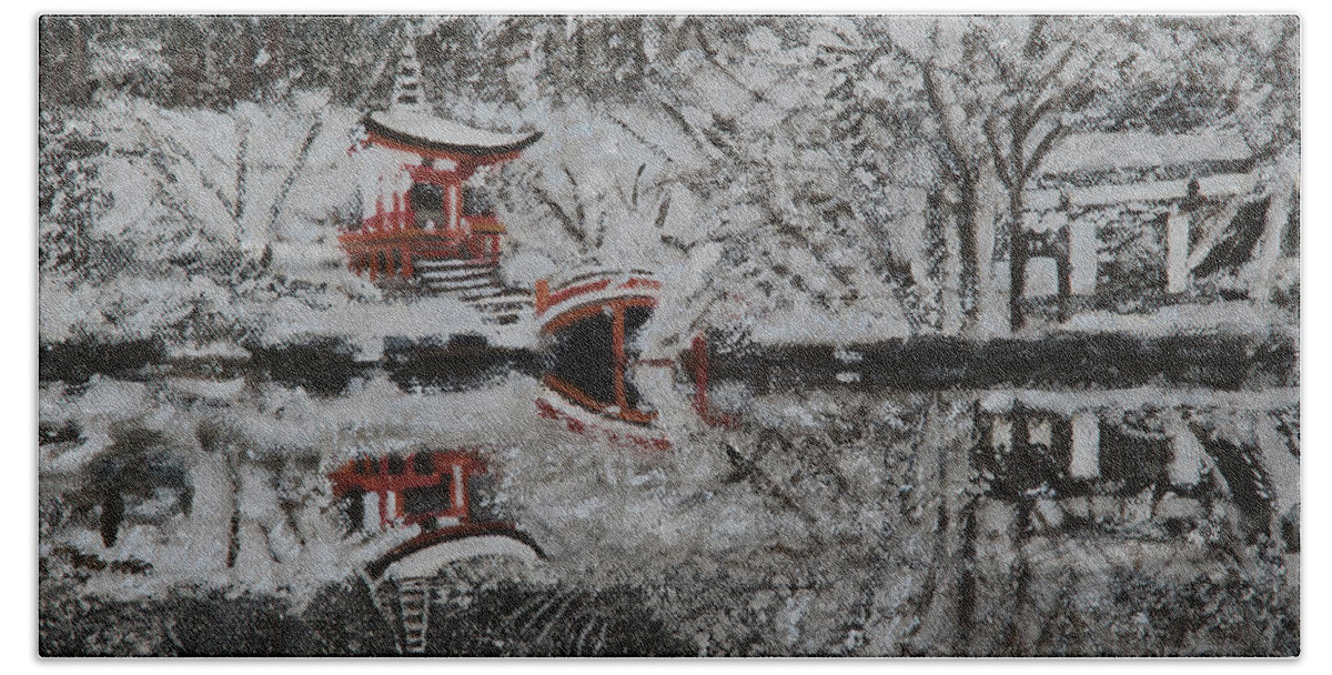 Japan Bath Towel featuring the painting Winter Garden by Masami Iida