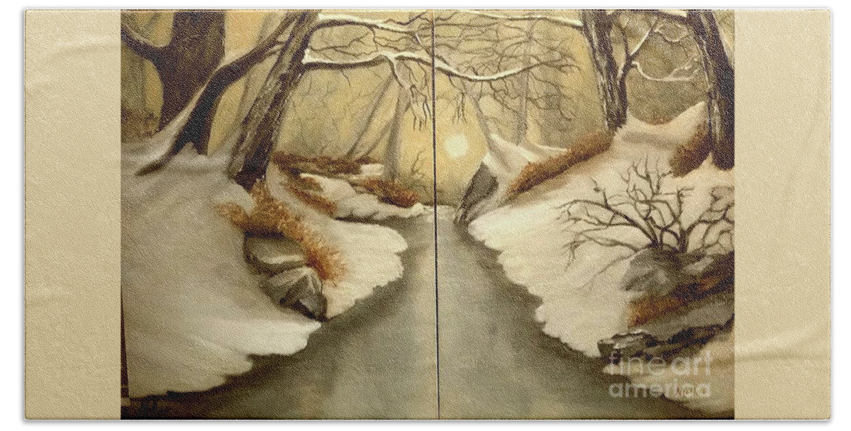 Landscape Hand Towel featuring the painting Winter Glow by Peggy Miller