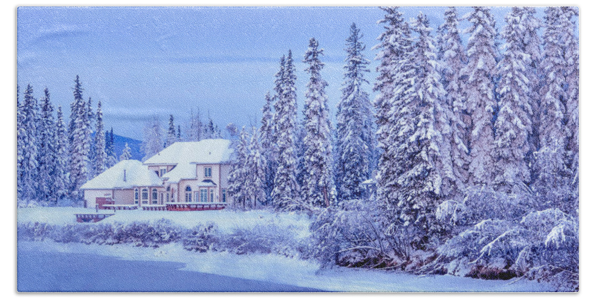 Alaska Bath Towel featuring the photograph Winter Home on Alaska River by Gary Whitton