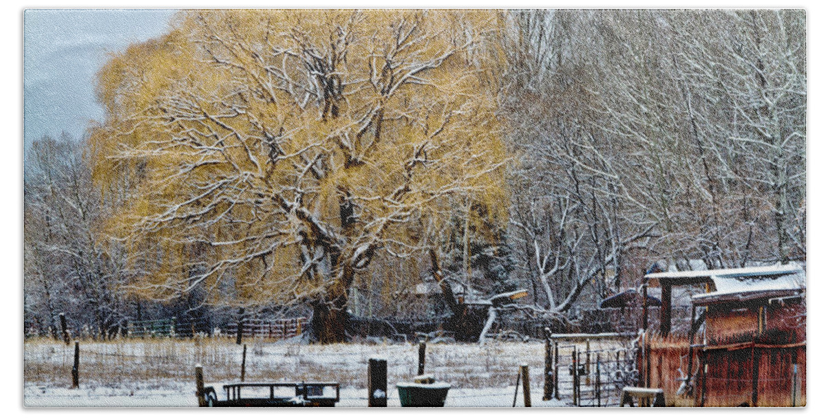 Taos Bath Towel featuring the photograph Winter in Taos by Robert Woodward