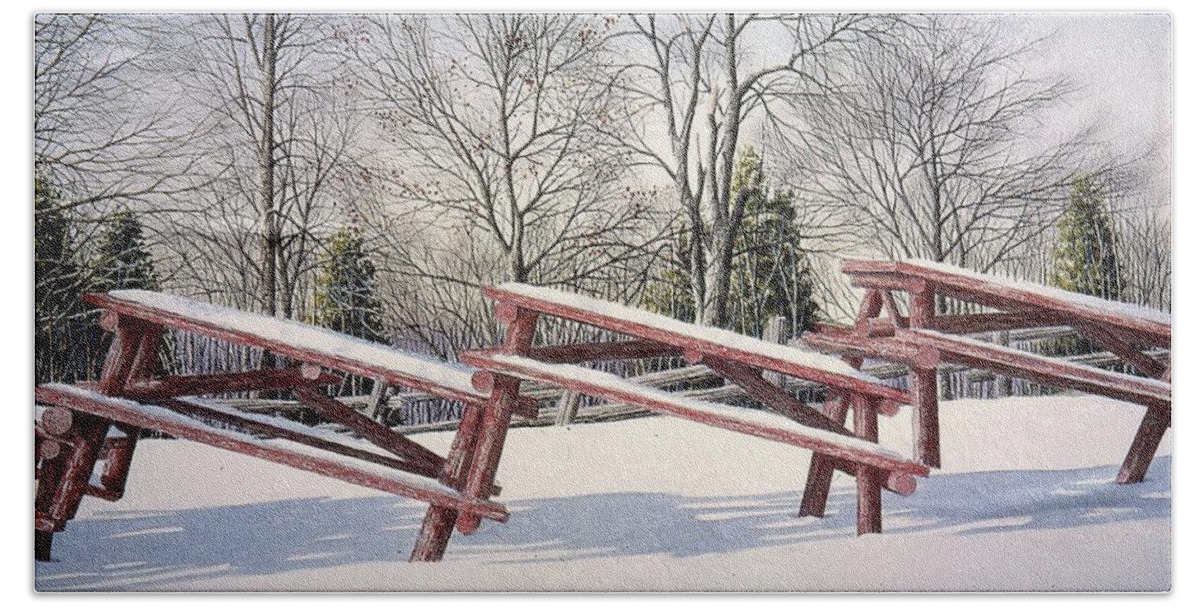 Park- Benches Bath Towel featuring the painting Winter in the Park by Conrad Mieschke