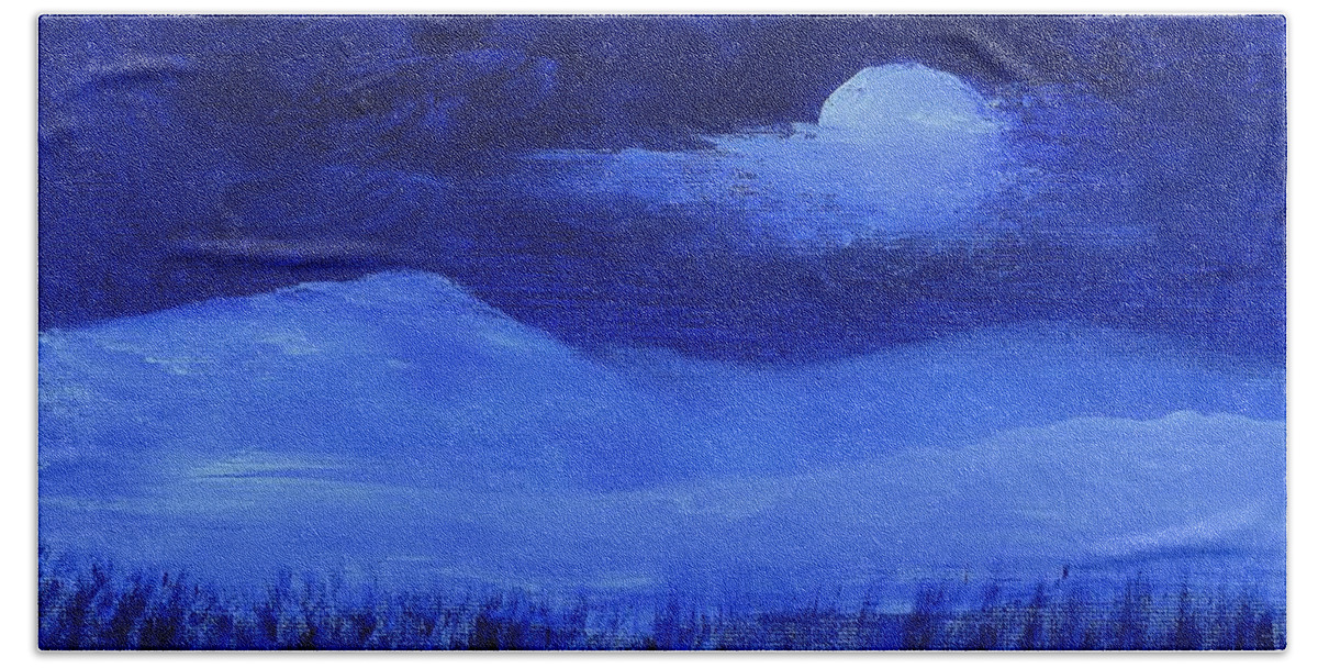 Blue Bath Towel featuring the painting Winter Moon #2 by Dick Bourgault