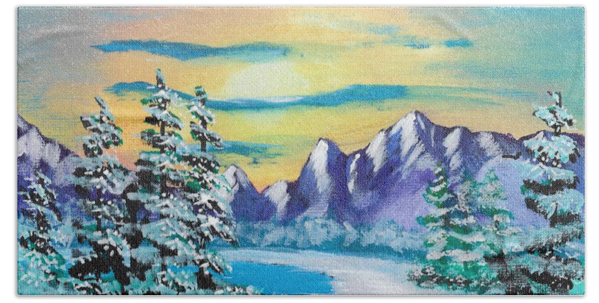 Mountains Bath Towel featuring the painting Winter Mountains by David Bigelow