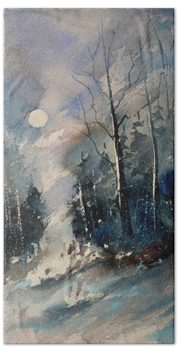 Wood Bath Towel featuring the painting Winter by Pol Ledent
