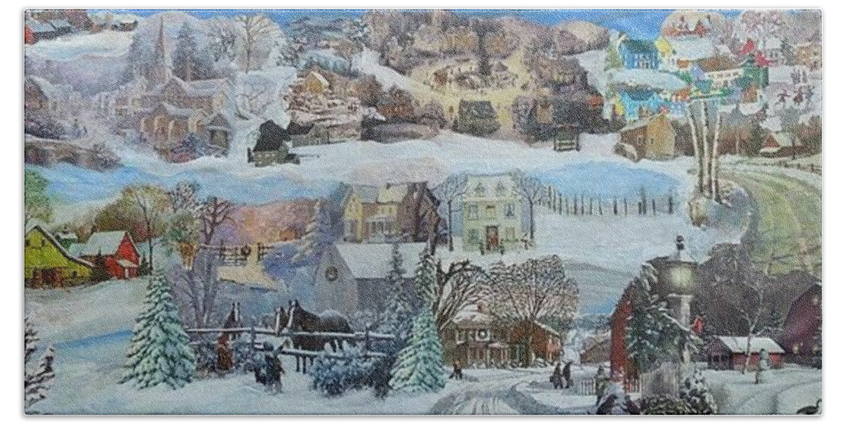 Snow Hand Towel featuring the mixed media Winter Repose - SOLD by Judith Espinoza