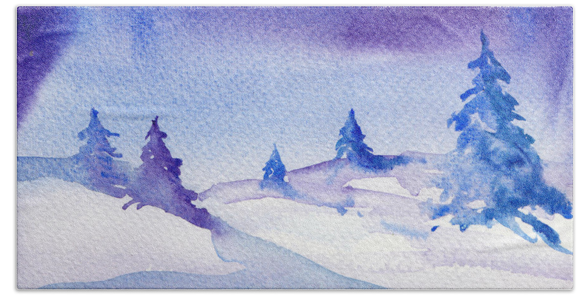 Landscape Bath Towel featuring the painting Winter sky by Clara Sue Beym