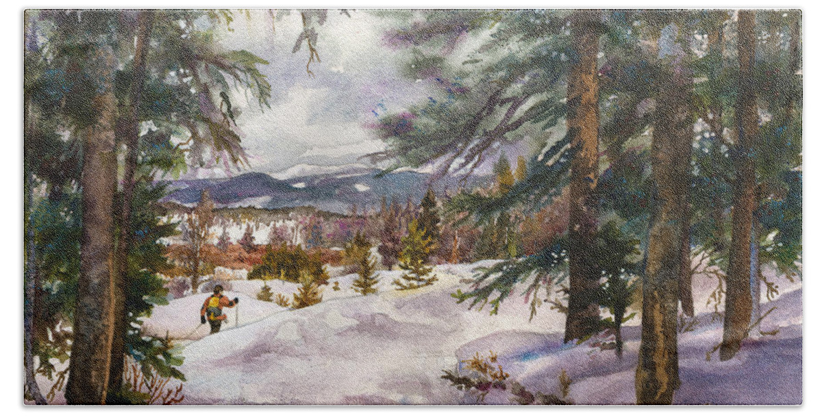 Colorado Snowy Mountains Painting Hand Towel featuring the painting Winter Solace by Anne Gifford