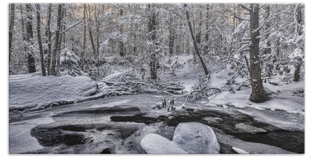 Snow Hand Towel featuring the photograph Winter Stream by Erika Fawcett