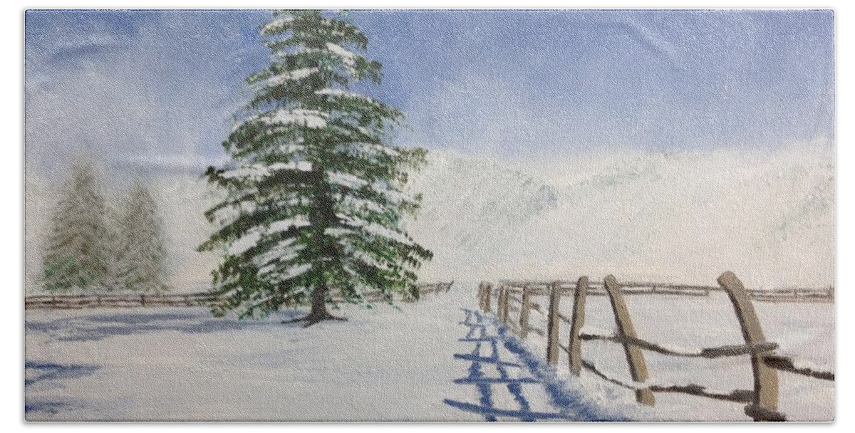 Snow Hand Towel featuring the painting Winter's Beauty by Cynthia Morgan