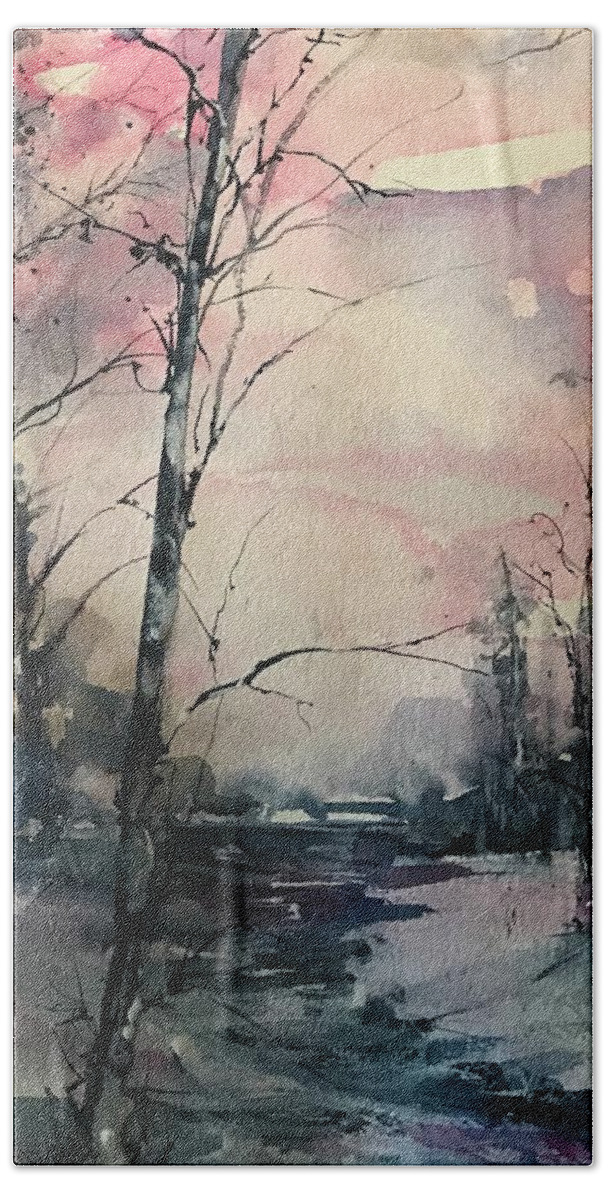 Winter Bath Towel featuring the painting Winter's Blush by Robin Miller-Bookhout
