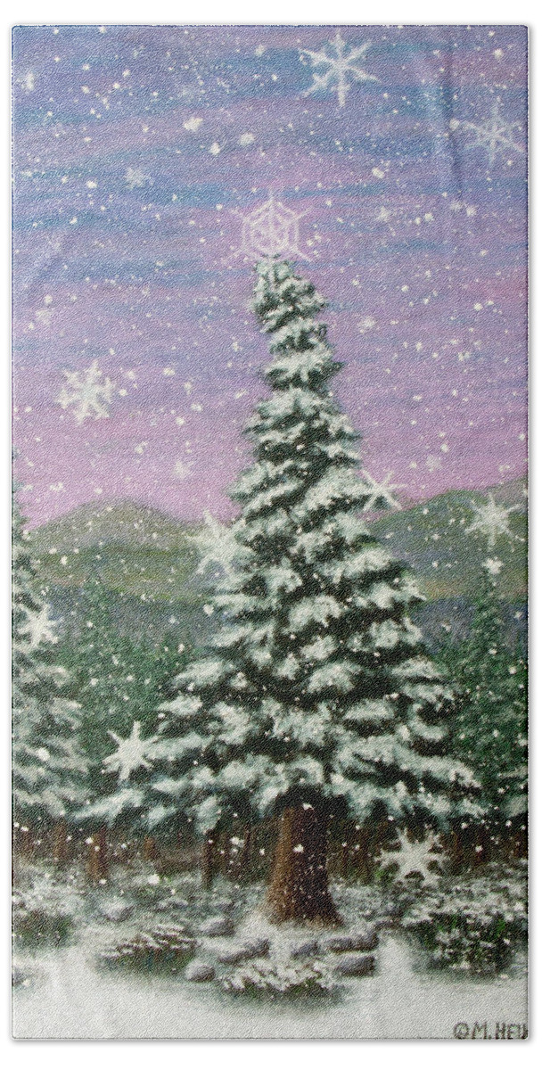 Holiday Hand Towel featuring the pastel Winter's Eve 01 by Michael Heikkinen