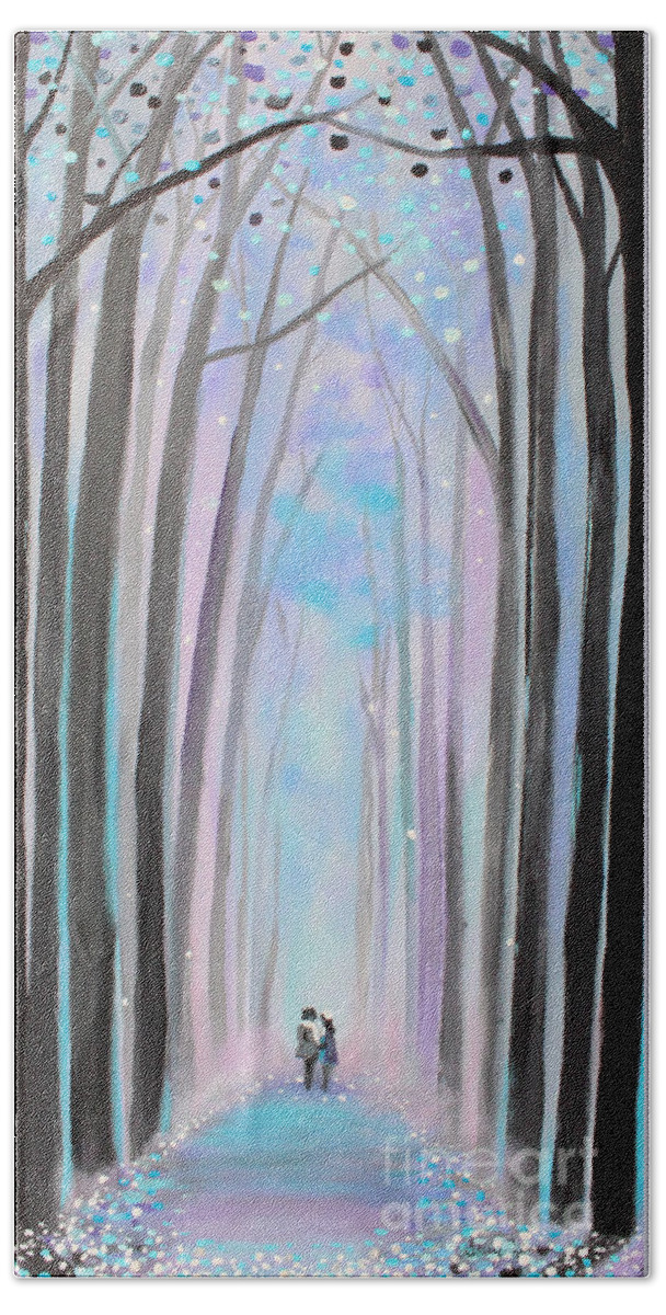 Winter Bath Towel featuring the painting Winter's Walk by Stacey Zimmerman