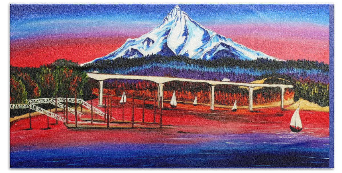  Bath Towel featuring the painting Wintler Beach Over Looking Mount Hood by James Dunbar
