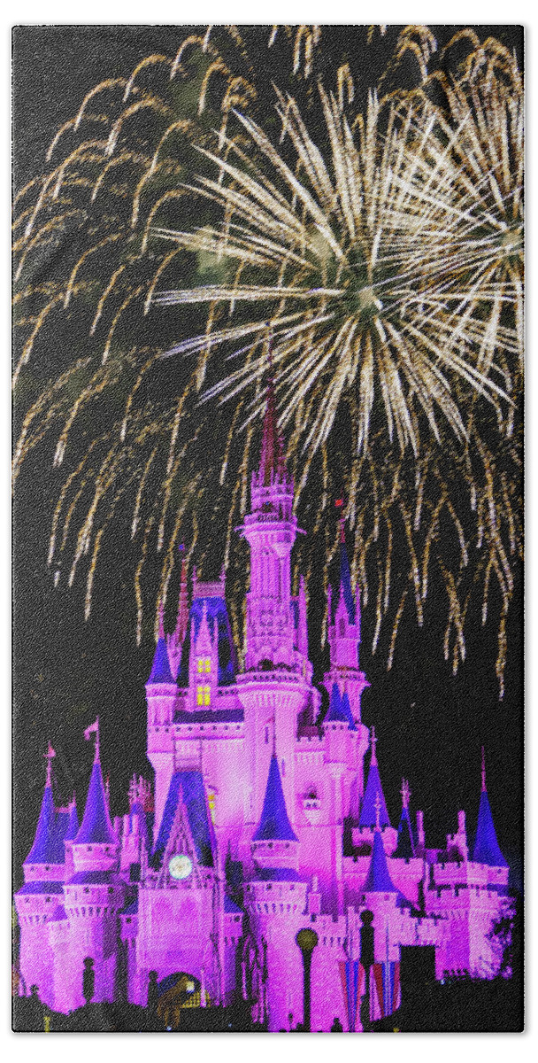 Disney Bath Towel featuring the photograph Wishes fireworks Disney world by Andy Myatt