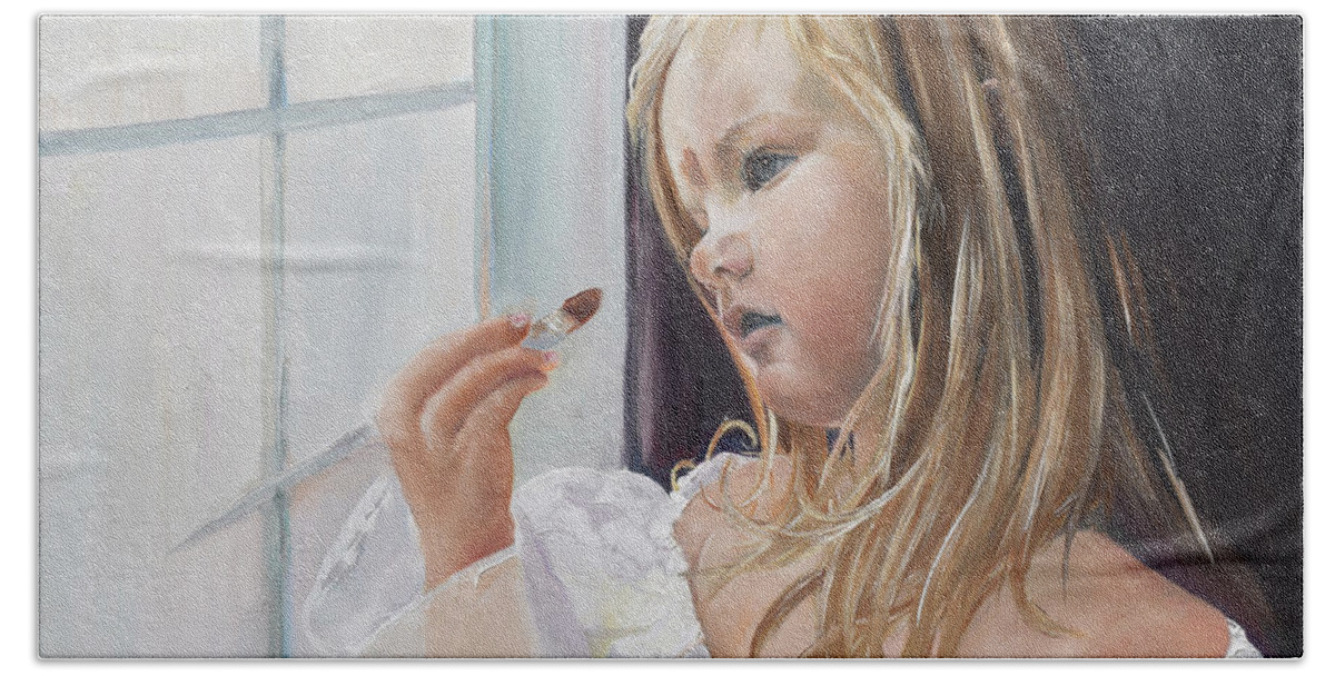 Portrait Of A Young Girl Hand Towel featuring the painting Wishful Thinking - Megan - Signed by Jan Dappen
