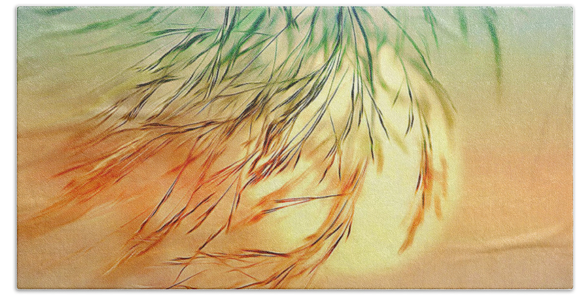 Sun Hand Towel featuring the digital art Wispy Sunset-0 by Nina Bradica
