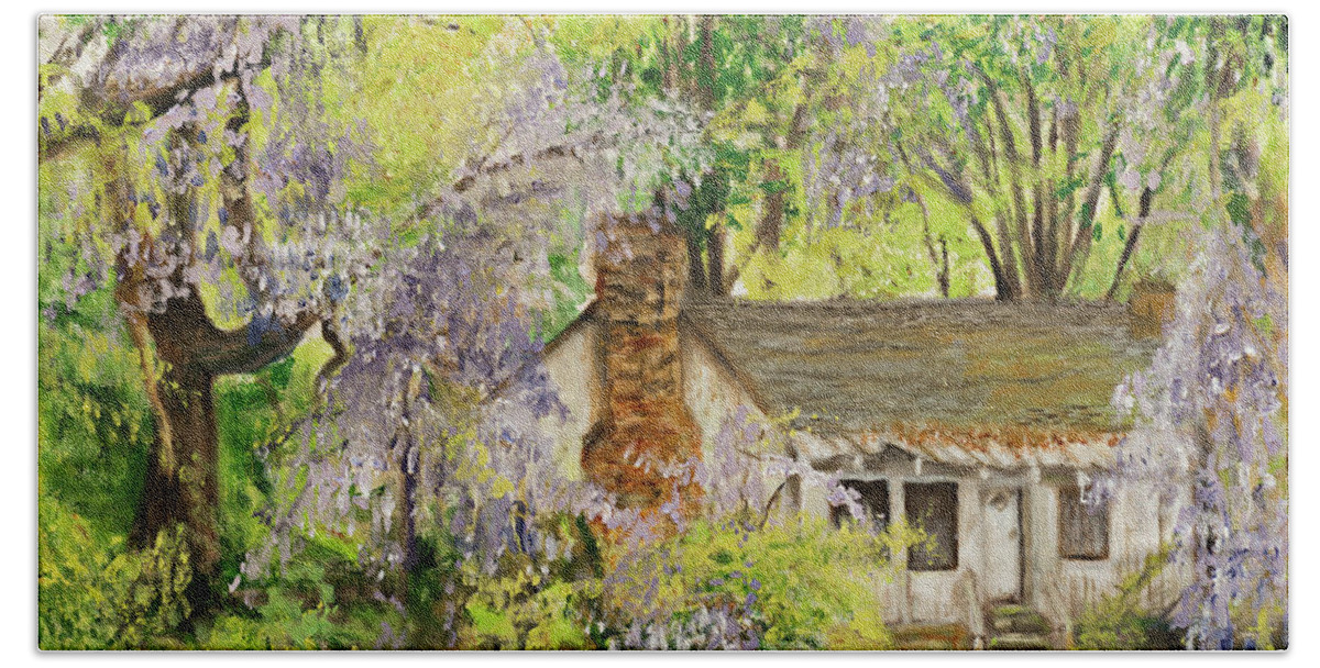 Wisteria Hand Towel featuring the painting Wisteria House Two by Kathy Knopp