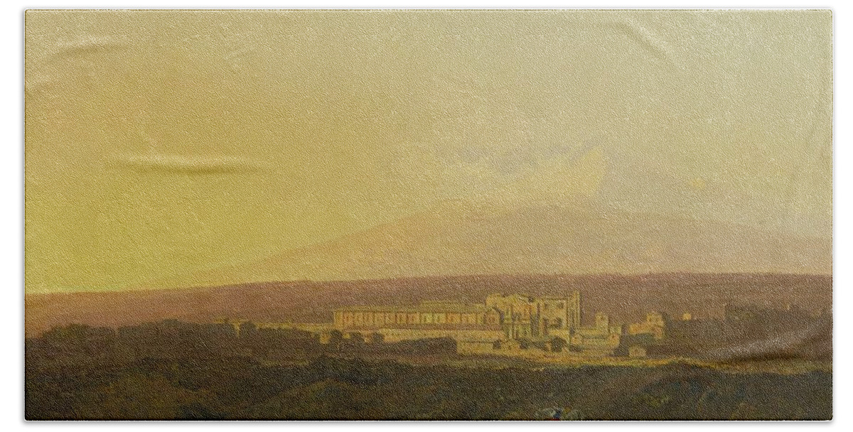 Joseph Wright Of Derby Bath Towel featuring the painting With Mount Etna Beyond by Joseph Wright