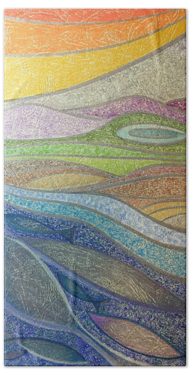 Colored Pencils Hand Towel featuring the mixed media With the flow by Norma Duch