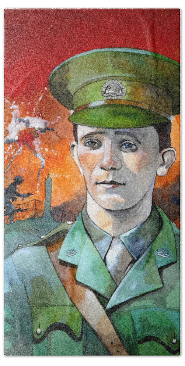 Wwi Bath Towel featuring the painting W.J. Symons VC by Ray Agius