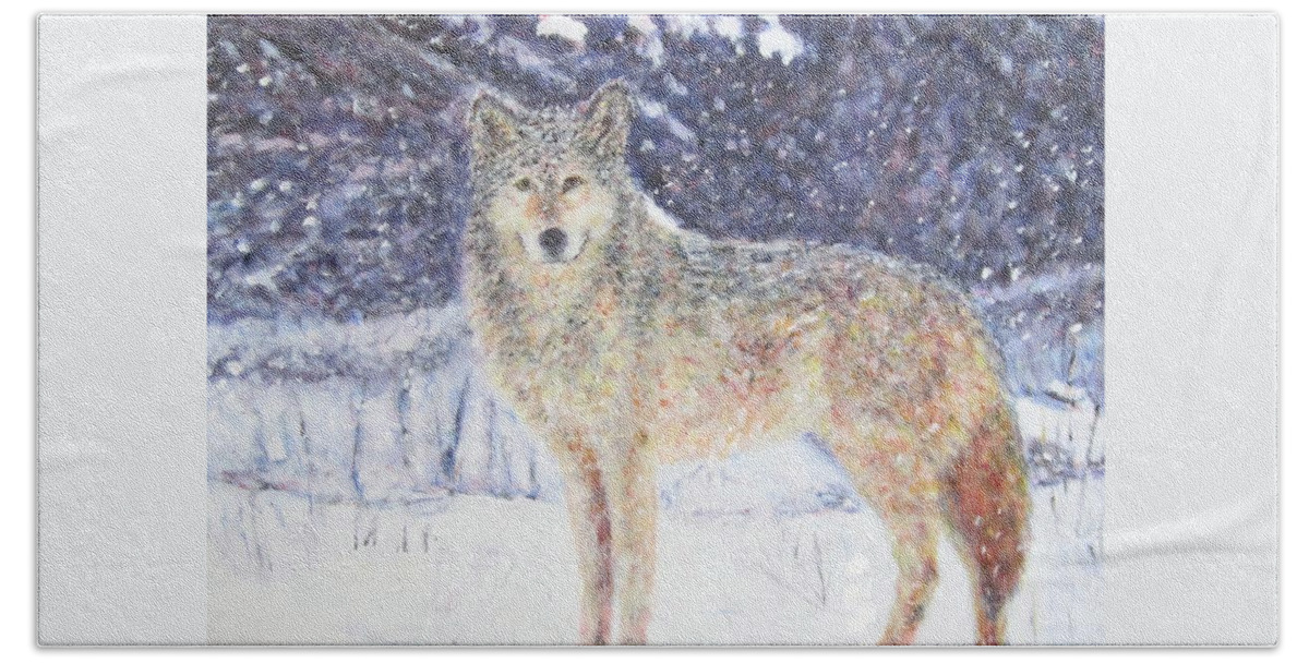 Landscapes Bath Towel featuring the painting Wolf of the North by Glenda Crigger