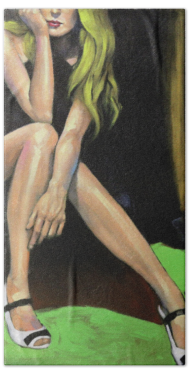Woman Bath Towel featuring the painting Woman #1 by Art Popop
