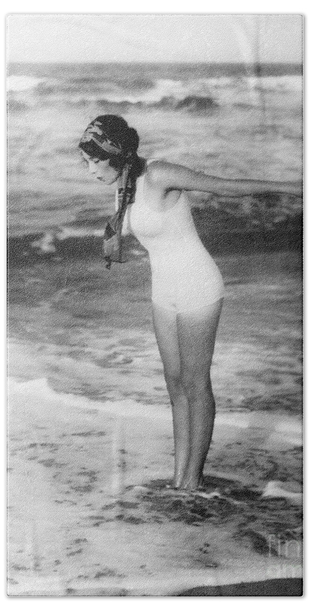 1920s Hand Towel featuring the photograph Woman At The Beach, C.1920s by H Armstrong Roberts and ClassicStock
