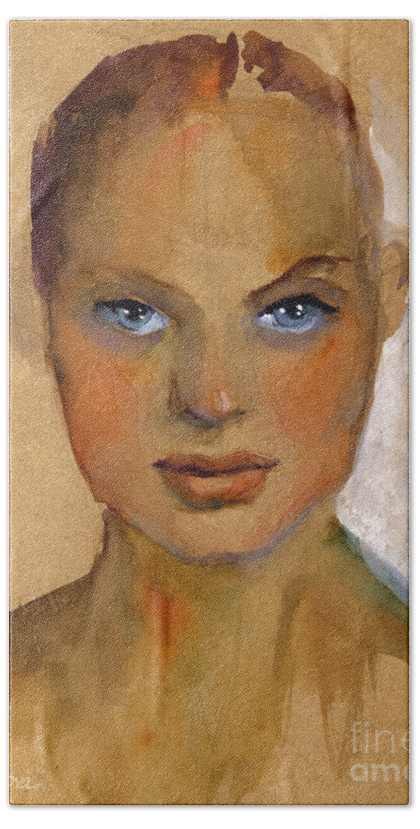 Portrait Hand Towel featuring the painting Woman portrait sketch by Svetlana Novikova