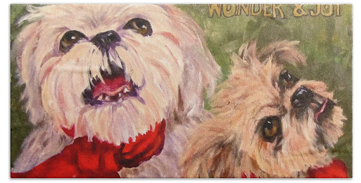 Dogs Bath Towel featuring the painting Wonder and Joy by Barbara O'Toole