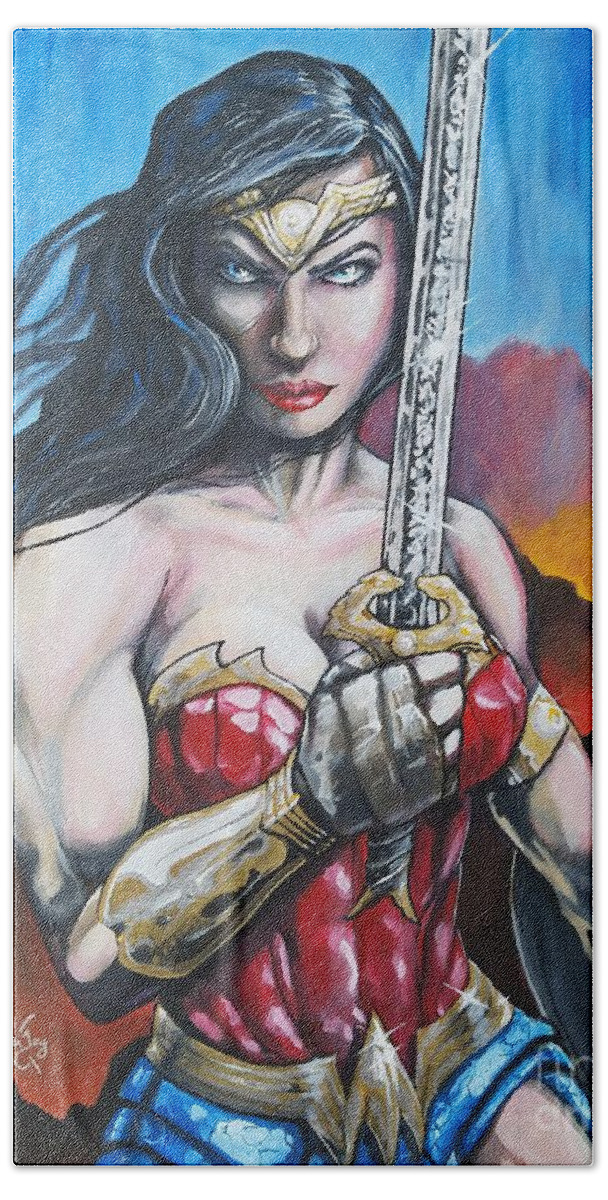 Wonder Woman Bath Towel featuring the painting Wonder Woman by Tyler Haddox