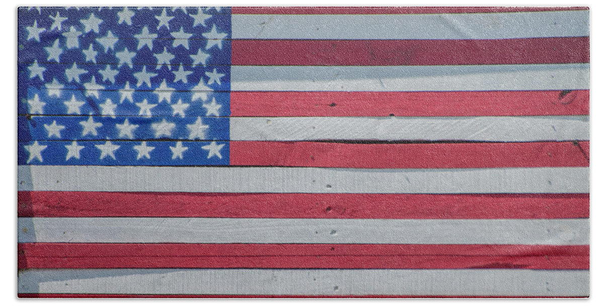 Wooden Bath Towel featuring the photograph Wooden American Flag by Bill Cannon