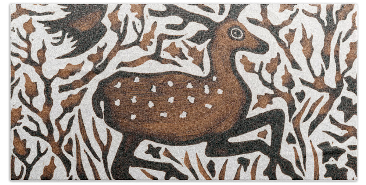 Deer Hand Towel featuring the painting Woodland Deer by Nat Morley