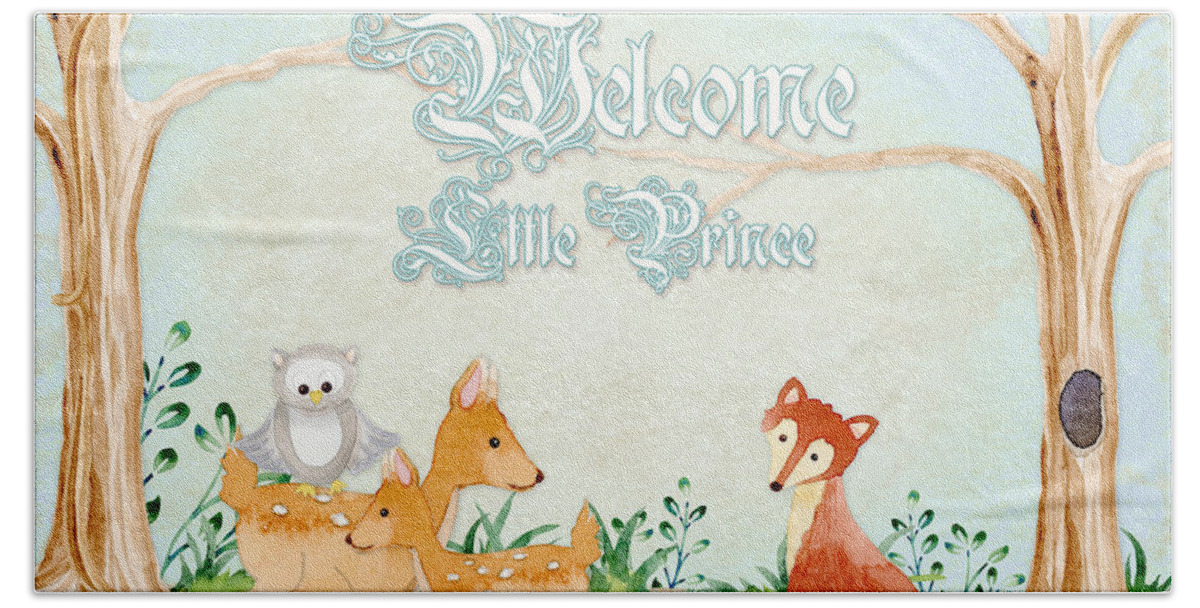 Woodchuck Bath Towel featuring the painting Woodland Fairy Tale - Welcome Little Prince by Audrey Jeanne Roberts