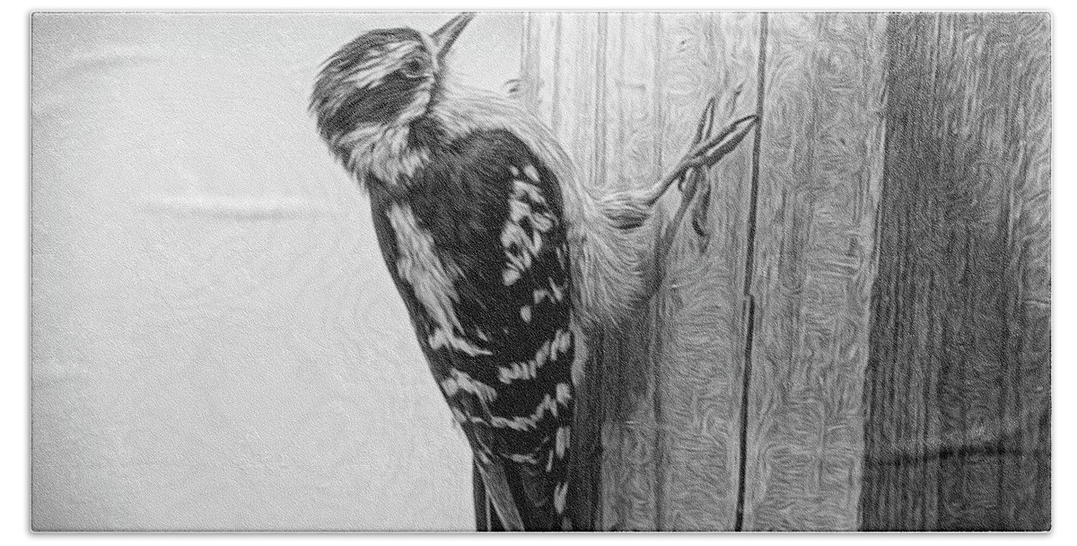 Nature Bath Towel featuring the photograph Woody in Black n White by Cathy Kovarik