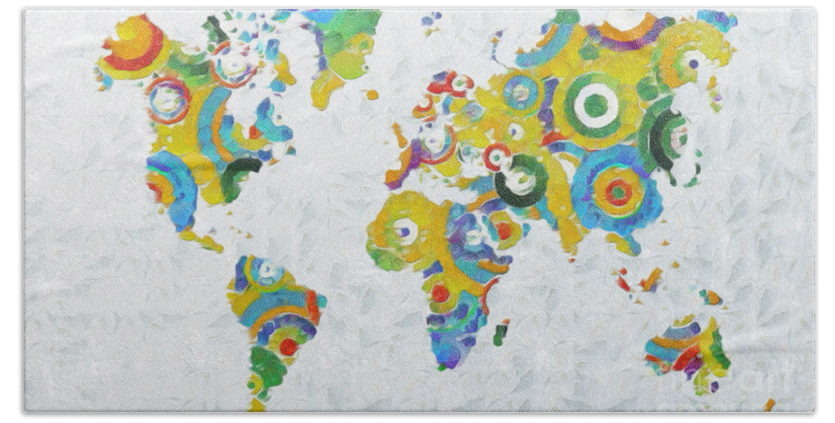 Abstract Bath Towel featuring the painting Abstract World Colorful Map by Stefano Senise