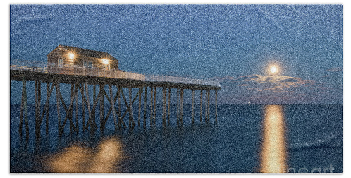 Belmar Hand Towel featuring the photograph Worm Moon Rising at Belmar by Michael Ver Sprill
