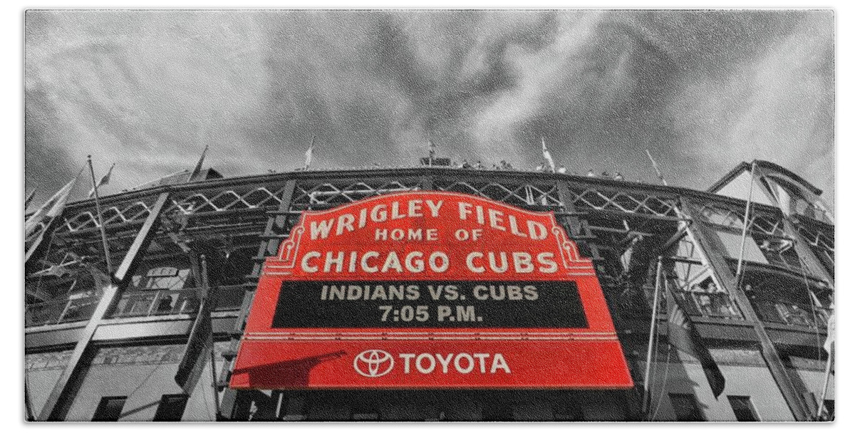 Cubs Bath Towel featuring the photograph Wrigley Field - Home of the Chicago Cubs # 3 - Selective Color by Allen Beatty