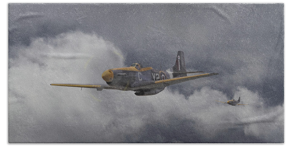 Aircraft Bath Towel featuring the photograph WW2 - P-51 - I think we-re lost by Pat Speirs